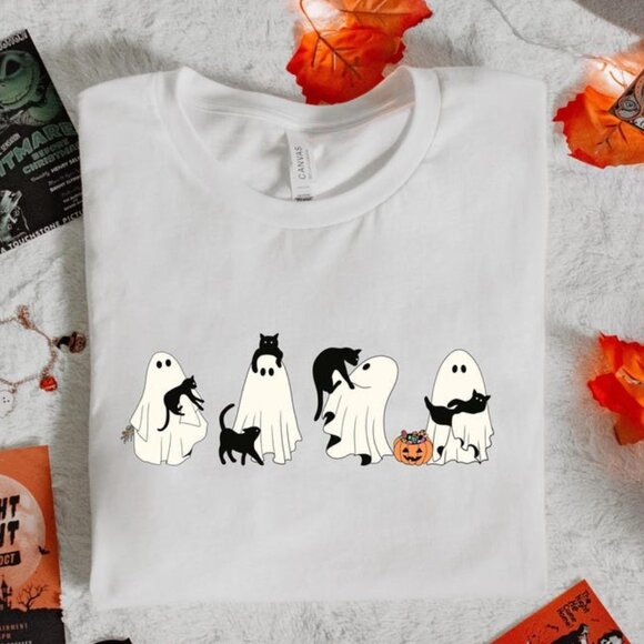 Other - Halloween Black Cat & Ghost Shirt, Cute Ghost and Cat Tee